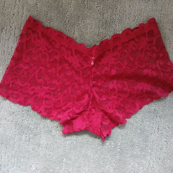 Lingerie Set Bralette Bra Boy Short Panty Medium Maroon Lace Sleepwear Nightwear - Picture 7 of 10